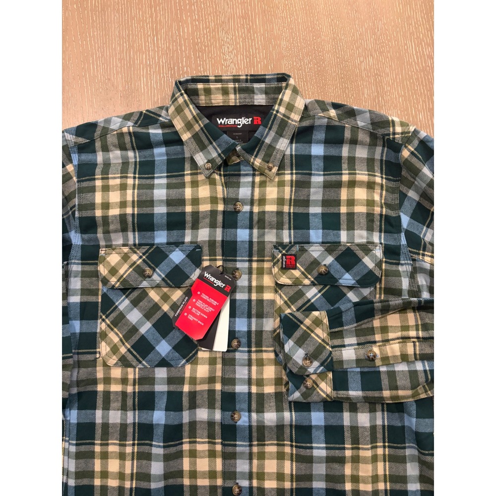 Wrangler Riggs Workwear Mens Large‎ Plaid Flannel Button Down Shirt  Utility NWT